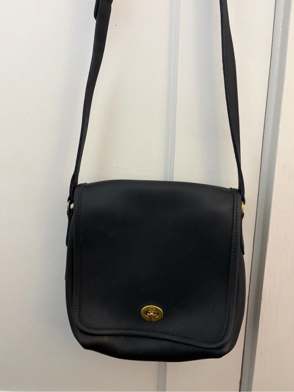 Coach Black Leather Crossbody with Gold Turn-Lock
